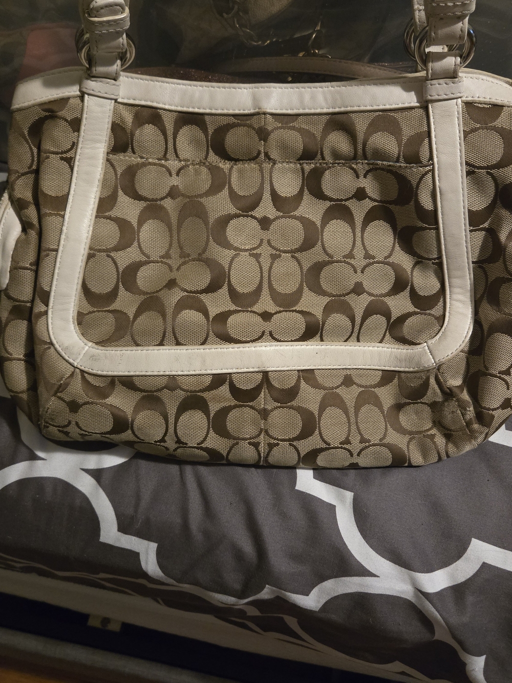 Coach Signature Canvas Tote in Khaki with Cream Trim - Picture 2 of 5
